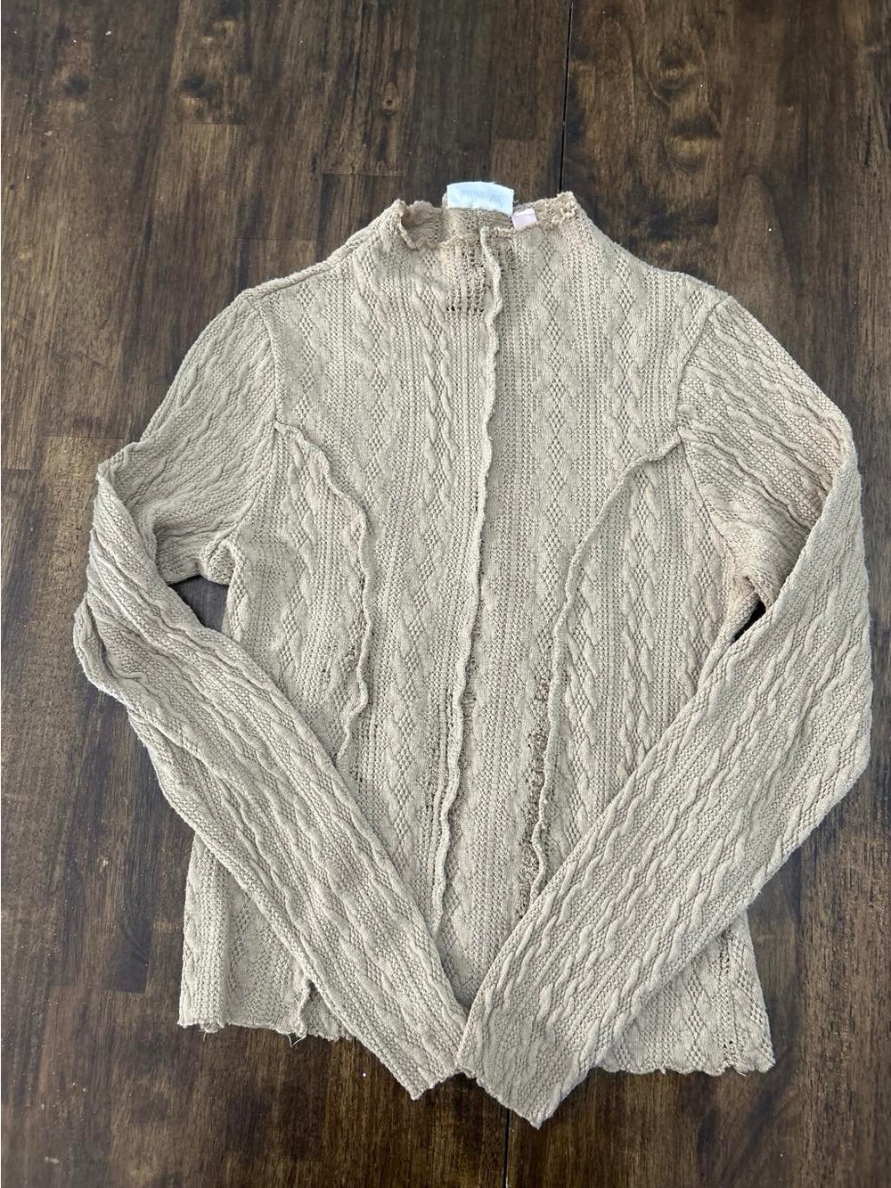 Willow Scalloped Edge Cable Knit Mock Neck Sweater - Beige